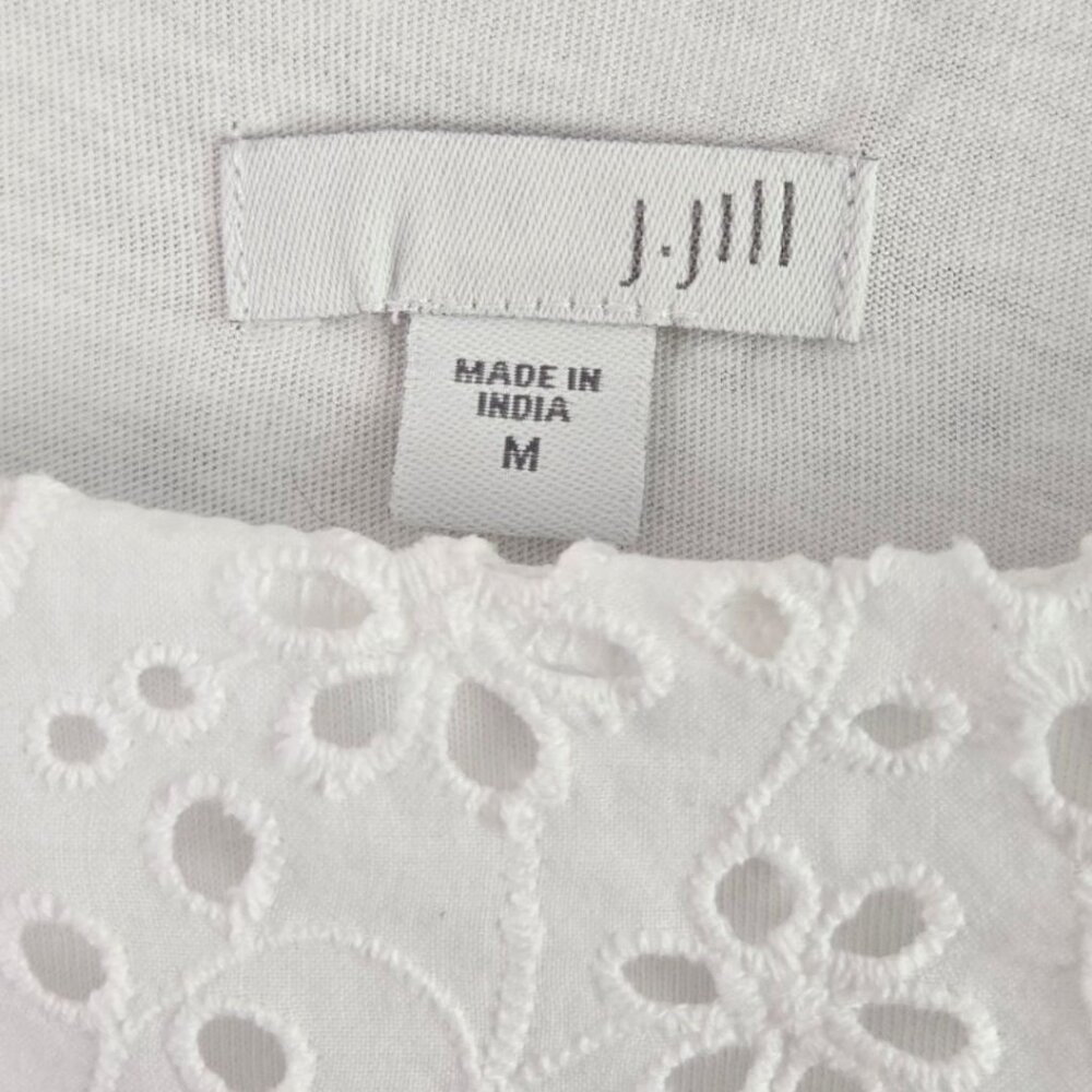 J.Jill White Eyelet Layered Sleeveless Top Detailed Cutout Pattern Medium - Picture 6 of 8